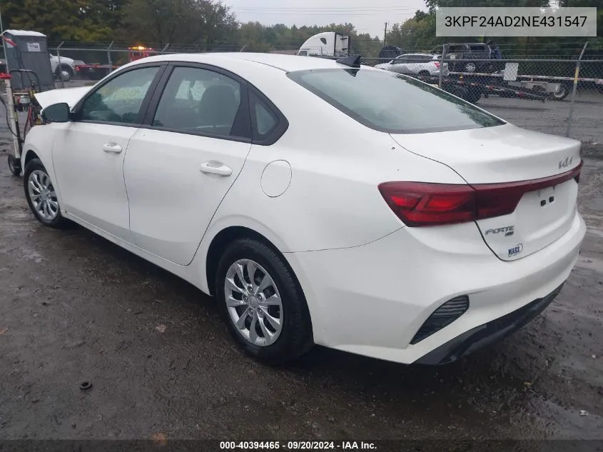 2022 Kia Forte Fe VIN: 3KPF24AD2NE431547 Lot: 40394465