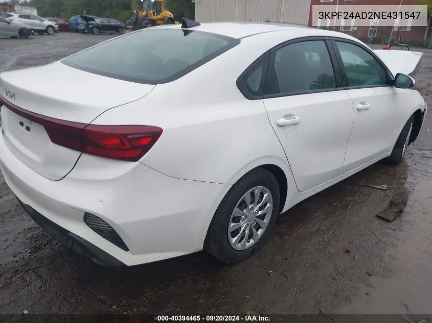 2022 Kia Forte Fe VIN: 3KPF24AD2NE431547 Lot: 40394465