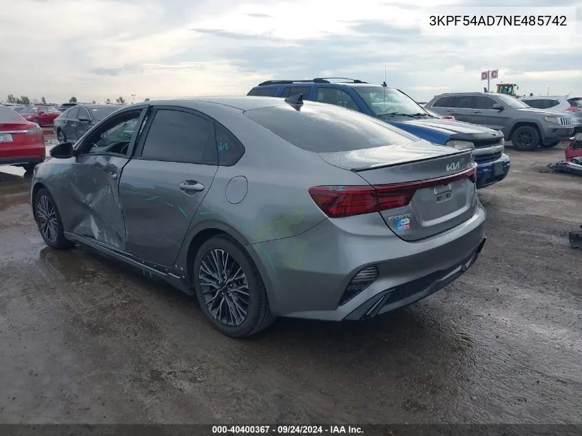 2022 Kia Forte Gt-Line VIN: 3KPF54AD7NE485742 Lot: 40400367