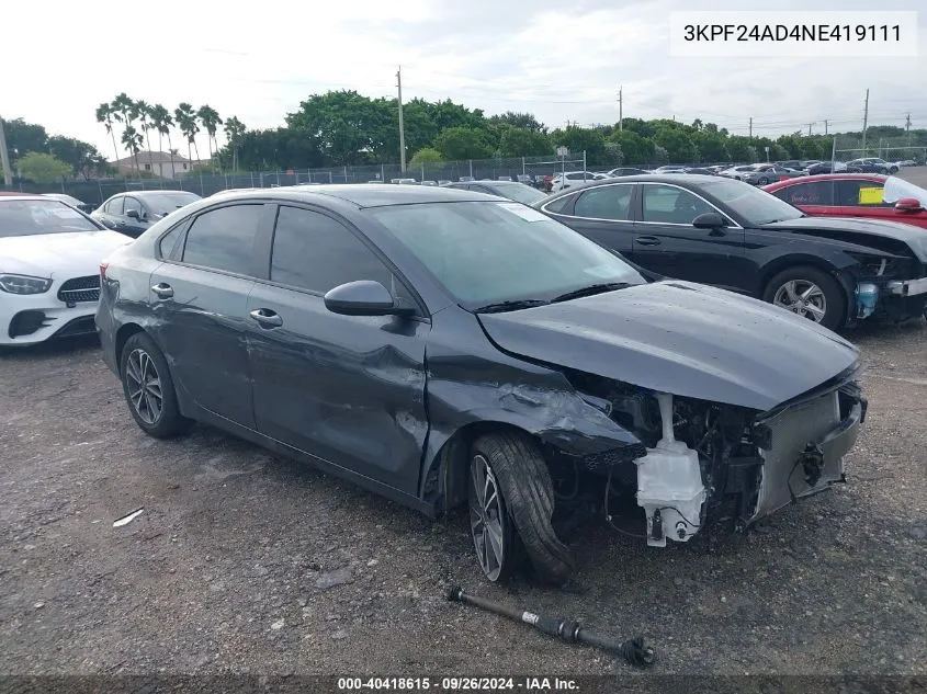 2022 Kia Forte Lxs VIN: 3KPF24AD4NE419111 Lot: 40418615