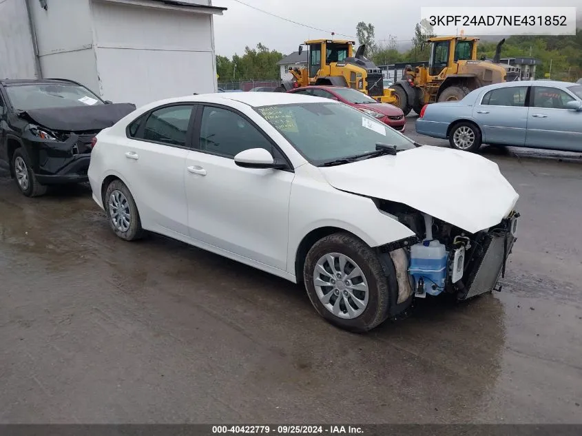 2022 Kia Forte Fe VIN: 3KPF24AD7NE431852 Lot: 40422779