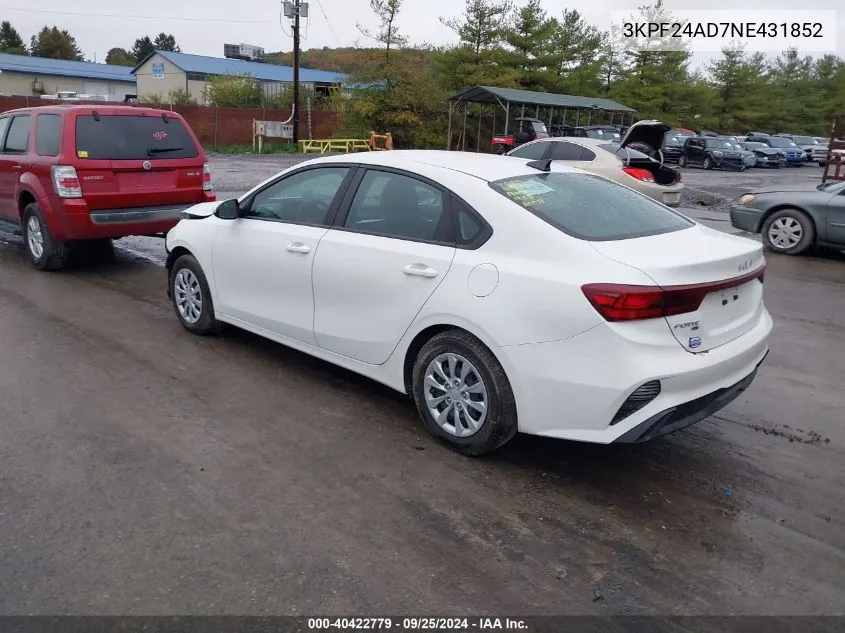 2022 Kia Forte Fe VIN: 3KPF24AD7NE431852 Lot: 40422779