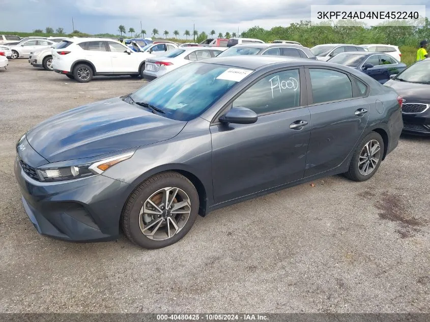 2022 Kia Forte Fe/Lxs VIN: 3KPF24AD4NE452240 Lot: 40480425