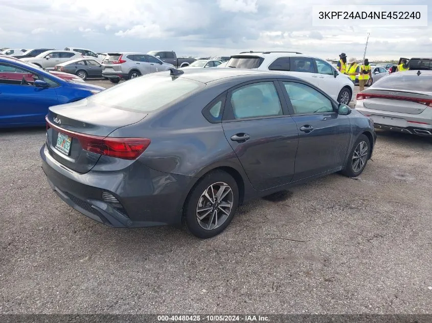 2022 Kia Forte Fe/Lxs VIN: 3KPF24AD4NE452240 Lot: 40480425