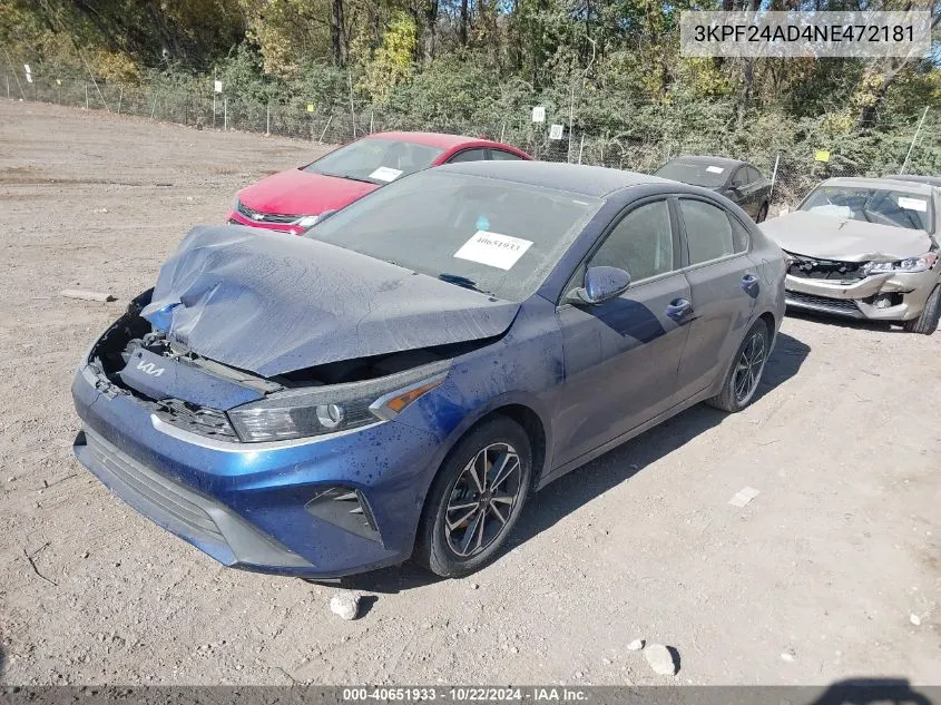 2022 Kia Forte Lxs VIN: 3KPF24AD4NE472181 Lot: 40651933