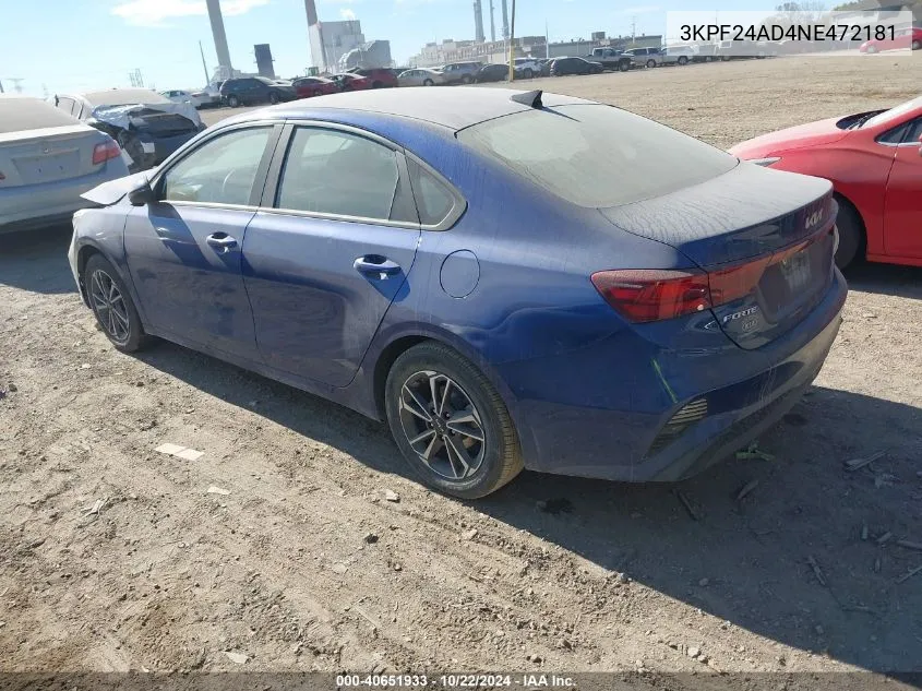 2022 Kia Forte Lxs VIN: 3KPF24AD4NE472181 Lot: 40651933