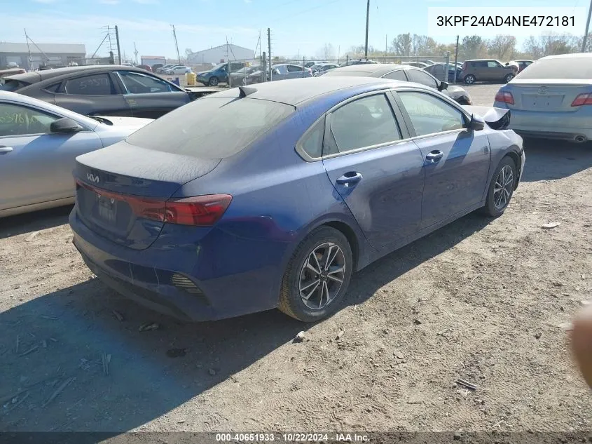 2022 Kia Forte Lxs VIN: 3KPF24AD4NE472181 Lot: 40651933