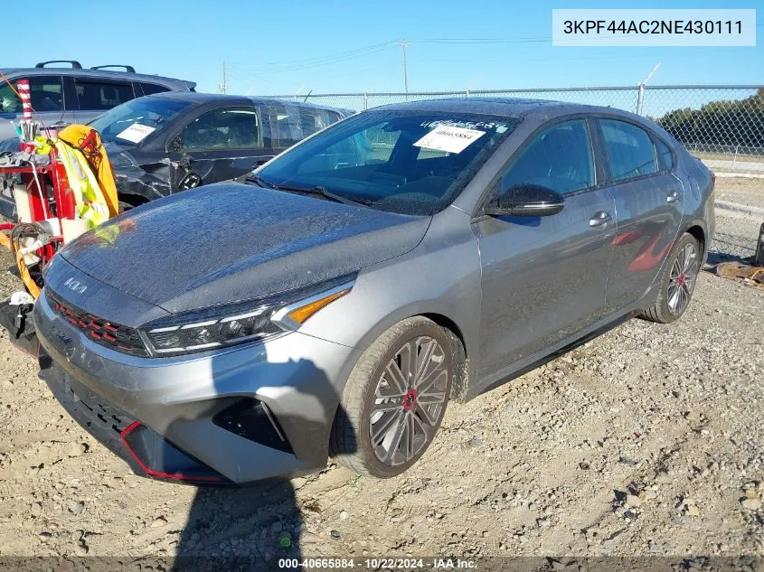 2022 Kia Forte Gt VIN: 3KPF44AC2NE430111 Lot: 40665884