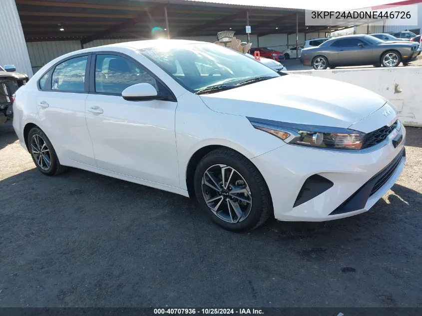 2022 Kia Forte Lxs VIN: 3KPF24AD0NE446726 Lot: 40707936