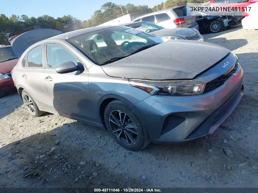 2022 Kia Forte Lxs VIN: 3KPF24AD1NE481517 Lot: 40711846