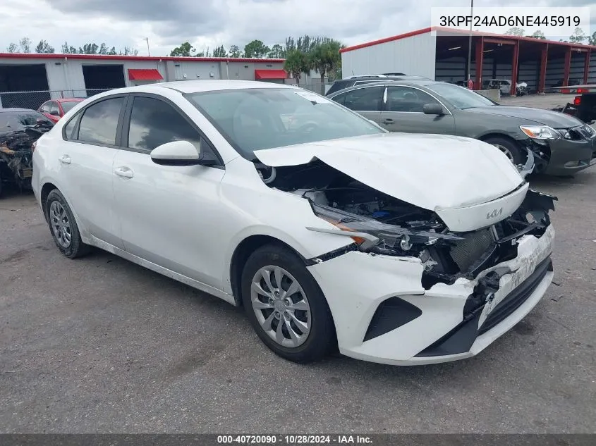 2022 Kia Forte Fe VIN: 3KPF24AD6NE445919 Lot: 40720090