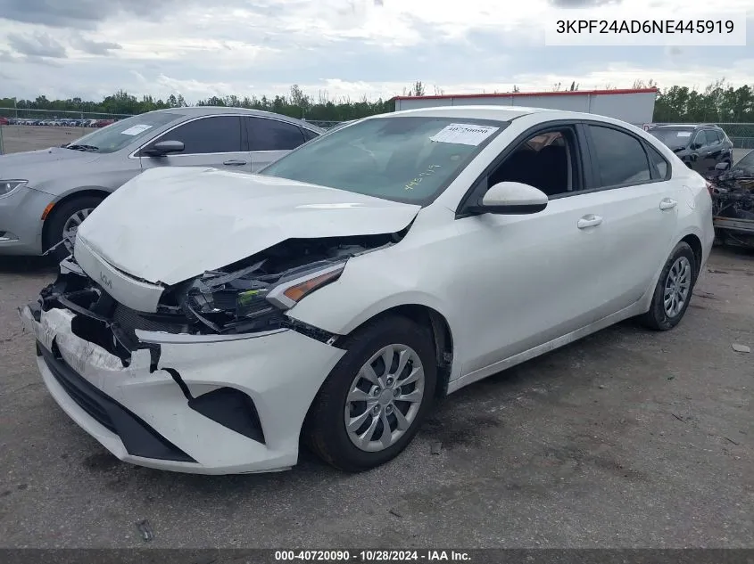 2022 Kia Forte Fe VIN: 3KPF24AD6NE445919 Lot: 40720090