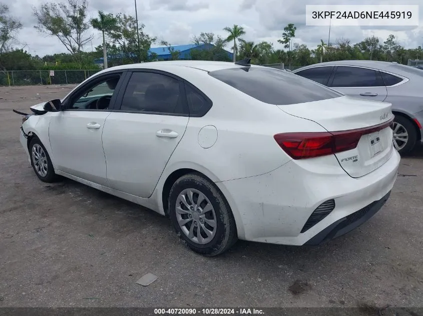 2022 Kia Forte Fe VIN: 3KPF24AD6NE445919 Lot: 40720090