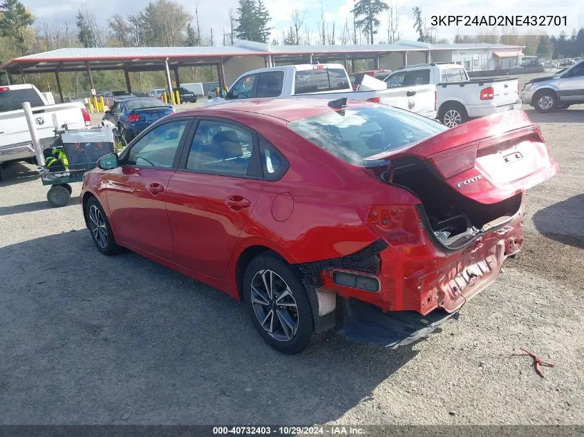 2022 Kia Forte Lxs VIN: 3KPF24AD2NE432701 Lot: 40732403