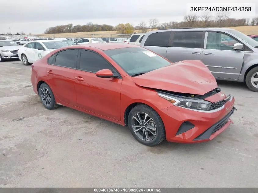 2022 Kia Forte Lxs VIN: 3KPF24AD3NE434358 Lot: 40736748