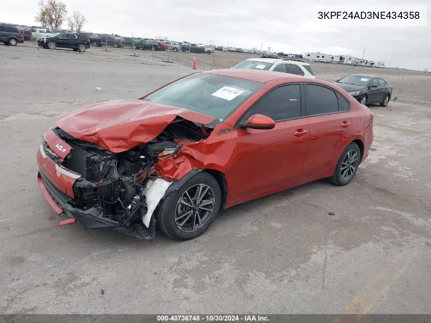 2022 Kia Forte Lxs VIN: 3KPF24AD3NE434358 Lot: 40736748