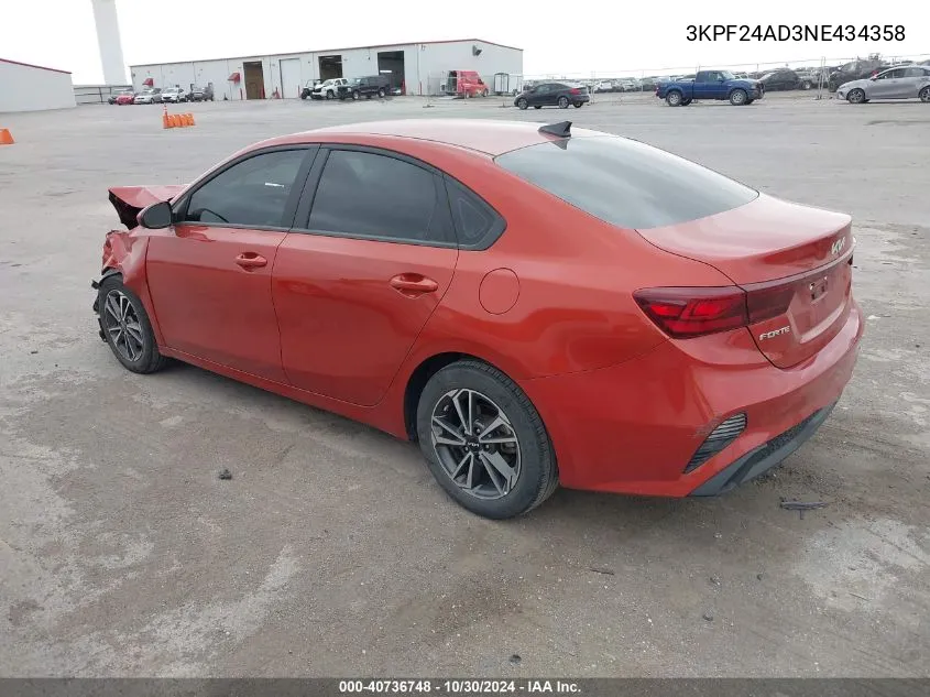 2022 Kia Forte Lxs VIN: 3KPF24AD3NE434358 Lot: 40736748