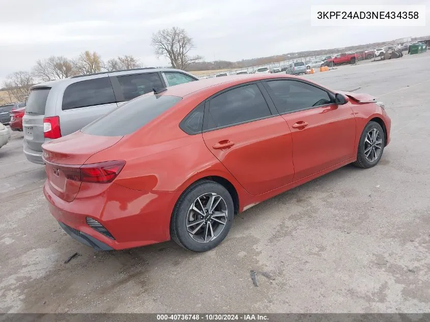 2022 Kia Forte Lxs VIN: 3KPF24AD3NE434358 Lot: 40736748