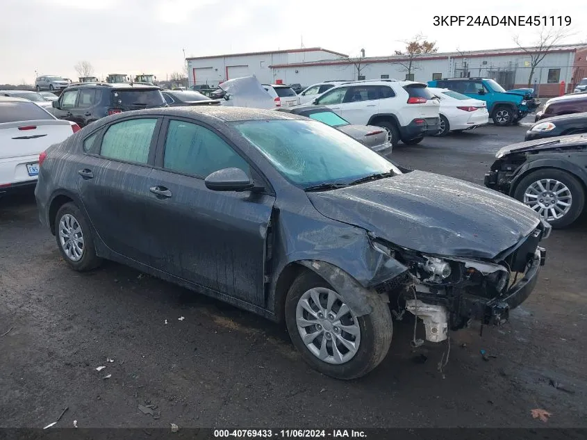 2022 Kia Forte Fe VIN: 3KPF24AD4NE451119 Lot: 40769433