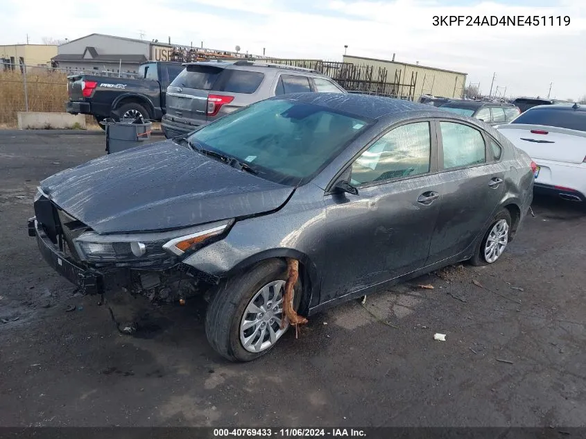 2022 Kia Forte Fe VIN: 3KPF24AD4NE451119 Lot: 40769433