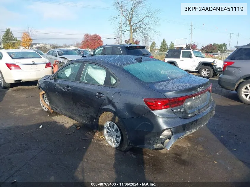 2022 Kia Forte Fe VIN: 3KPF24AD4NE451119 Lot: 40769433