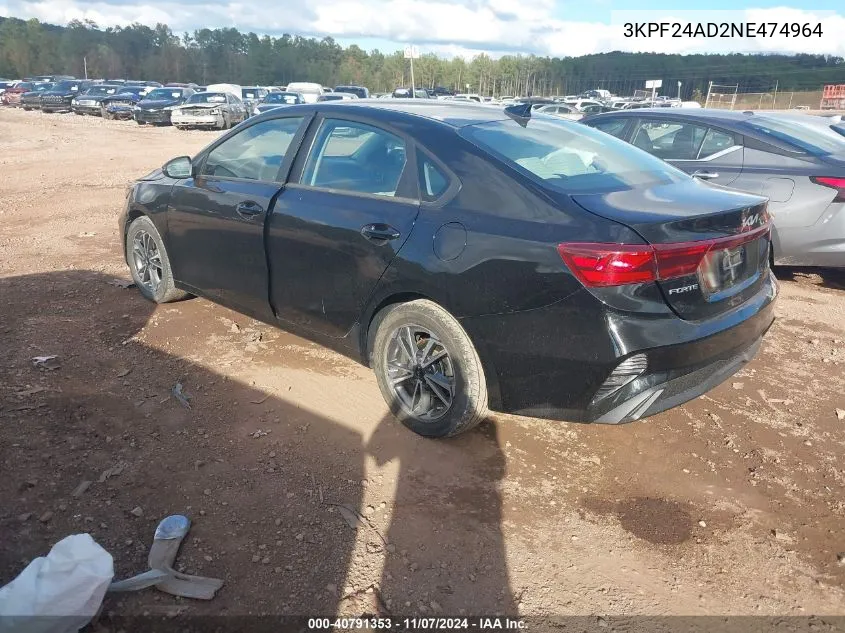 2022 Kia Forte Lxs VIN: 3KPF24AD2NE474964 Lot: 40791353