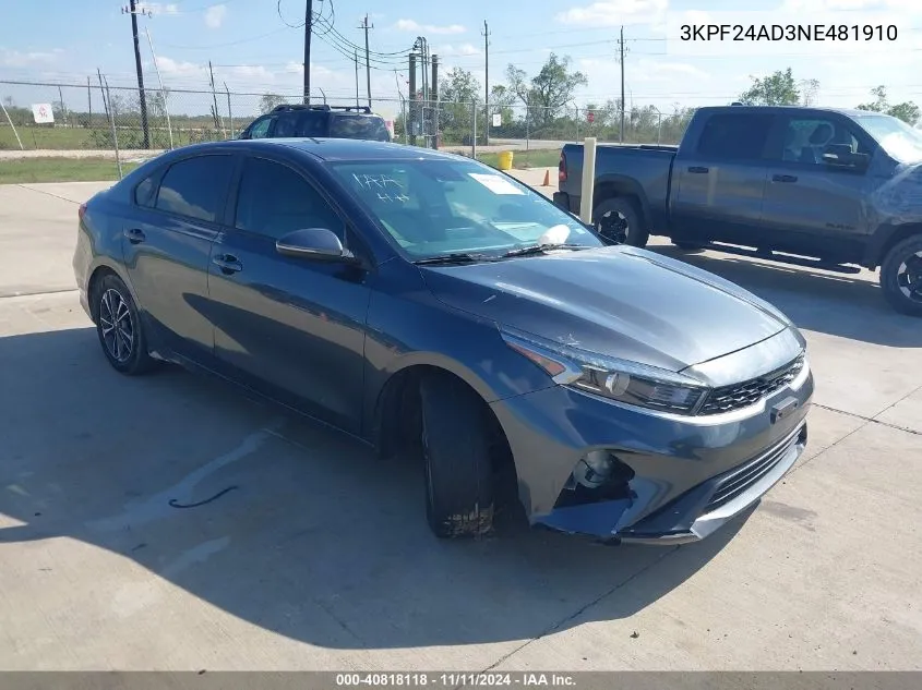 2022 Kia Forte Lxs VIN: 3KPF24AD3NE481910 Lot: 40818118