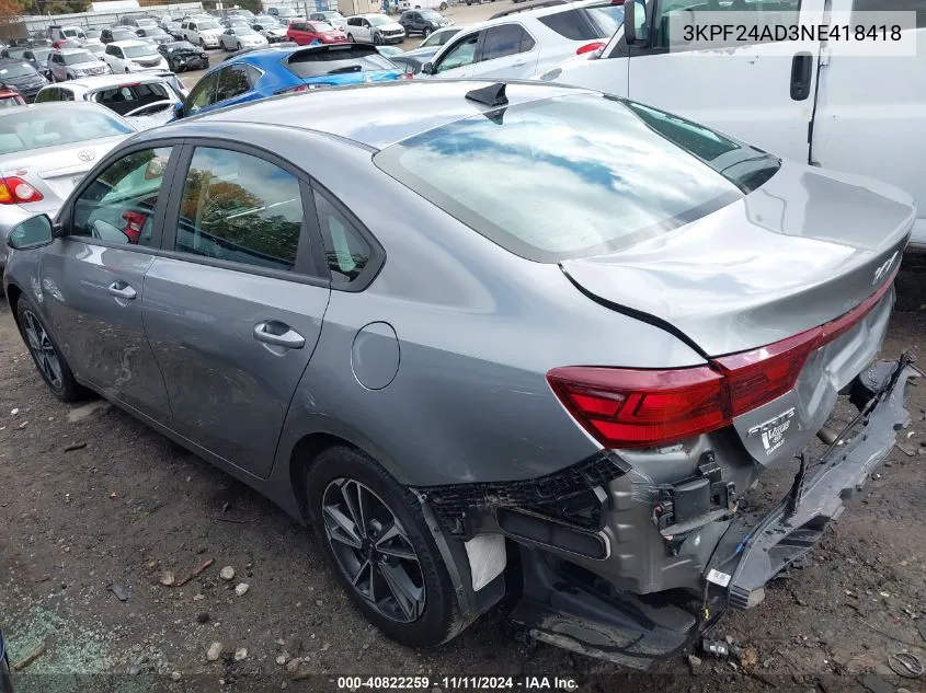 2022 Kia Forte Lxs VIN: 3KPF24AD3NE418418 Lot: 40822259