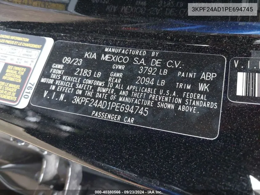 3KPF24AD1PE694745 2023 Kia Forte Lxs