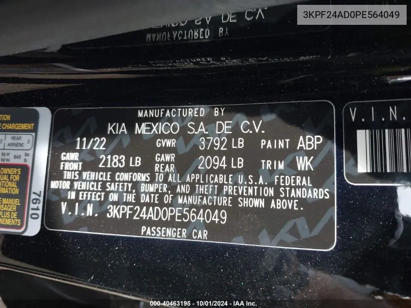 3KPF24AD0PE564049 2023 Kia Forte Lxs