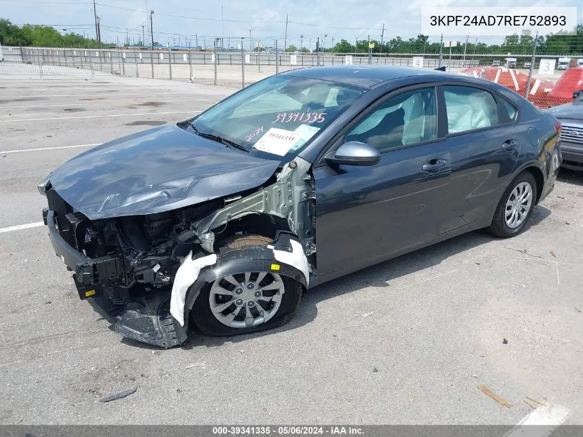 2024 Kia Forte Lx VIN: 3KPF24AD7RE752893 Lot: 39341335