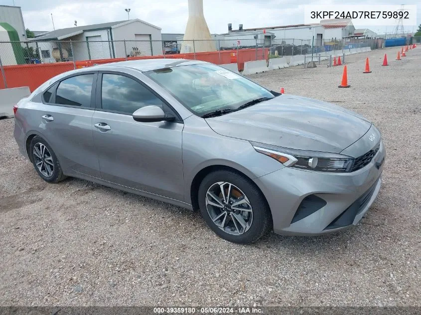 2024 Kia Forte Lxs VIN: 3KPF24AD7RE759892 Lot: 39359180