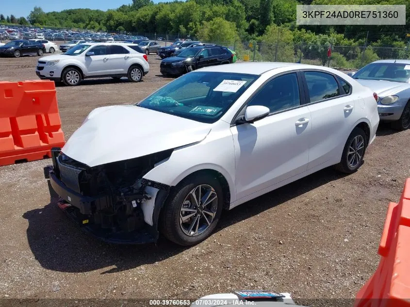 2024 Kia Forte Lxs VIN: 3KPF24AD0RE751360 Lot: 39760653