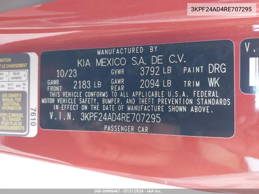 3KPF24AD4RE707295 2024 Kia Forte Lxs