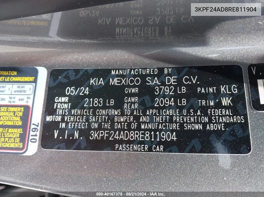 3KPF24AD8RE811904 2024 Kia Forte Lx/Lxs