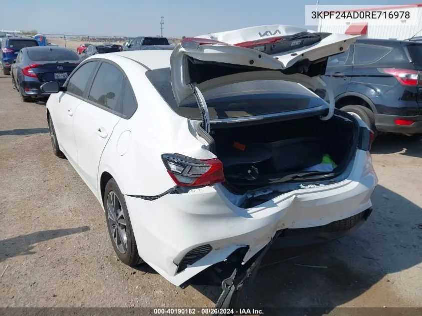 2024 Kia Forte Lxs VIN: 3KPF24AD0RE716978 Lot: 40190182