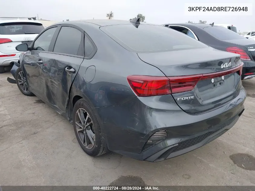 2024 Kia Forte Lxs VIN: 3KPF24AD8RE726948 Lot: 40222724