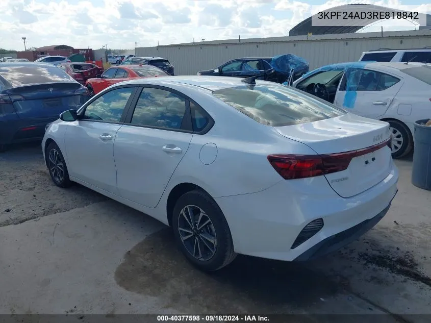 2024 Kia Forte Lxs VIN: 3KPF24AD3RE818842 Lot: 40377598