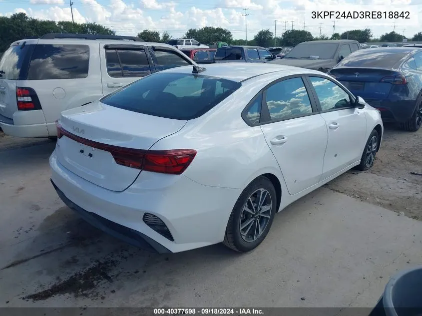 2024 Kia Forte Lxs VIN: 3KPF24AD3RE818842 Lot: 40377598