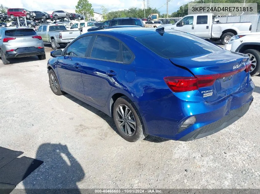 2024 Kia Forte Lxs VIN: 3KPF24AD4RE751815 Lot: 40465603