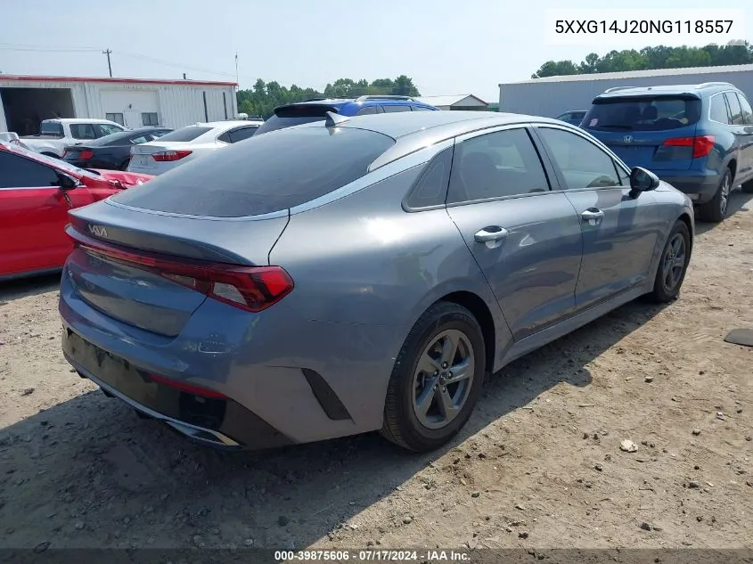 2022 Kia K5 Lxs VIN: 5XXG14J20NG118557 Lot: 39875606