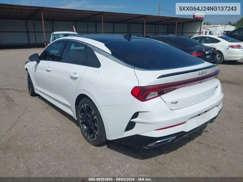 2022 Kia K5 Gt-Line VIN: 5XXG64J24NG137243 Lot: 40253693