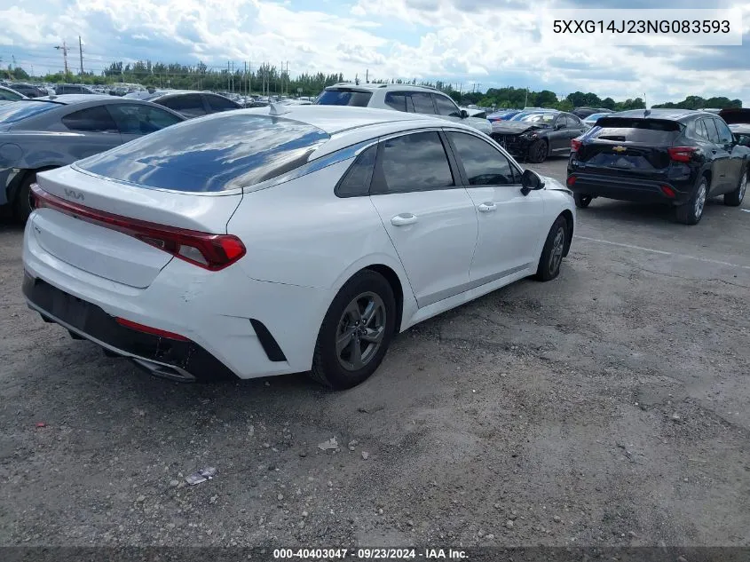 2022 Kia K5 Lxs VIN: 5XXG14J23NG083593 Lot: 40403047