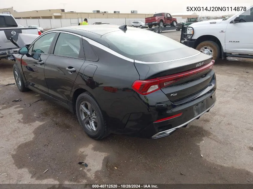 2022 Kia K5 Lxs VIN: 5XXG14J20NG114878 Lot: 40712520