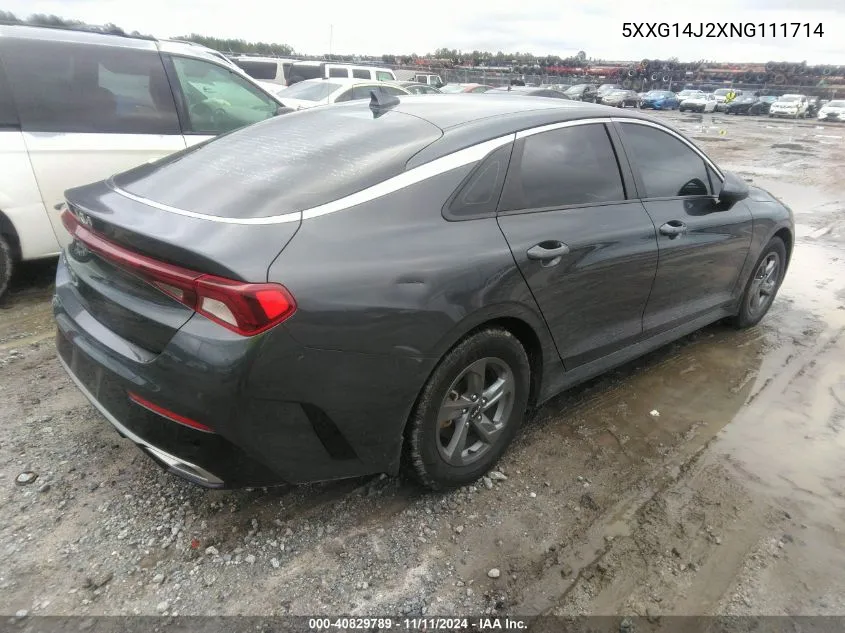 2022 Kia K5 Lxs VIN: 5XXG14J2XNG111714 Lot: 40829789