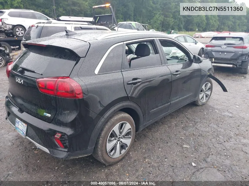 2022 Kia Niro Lx VIN: KNDCB3LC7N5511360 Lot: 40057088