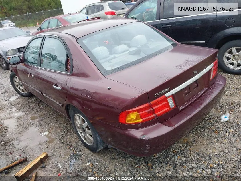 2001 Kia Optima Lx/Se VIN: KNAGD126715075029 Lot: 40843592