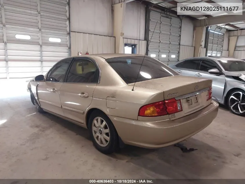 2002 Kia Optima Lx V6/Se V6 VIN: KNAGD128025111677 Lot: 40636403