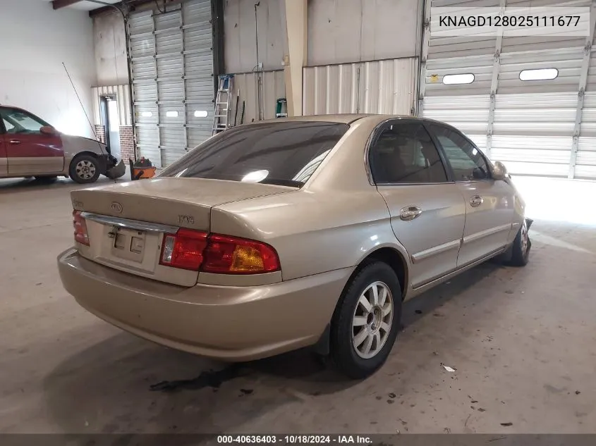 2002 Kia Optima Lx V6/Se V6 VIN: KNAGD128025111677 Lot: 40636403