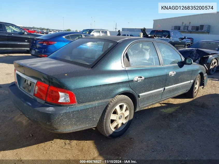 2003 Kia Optima Lx/Se VIN: KNAGD126835200574 Lot: 40876527